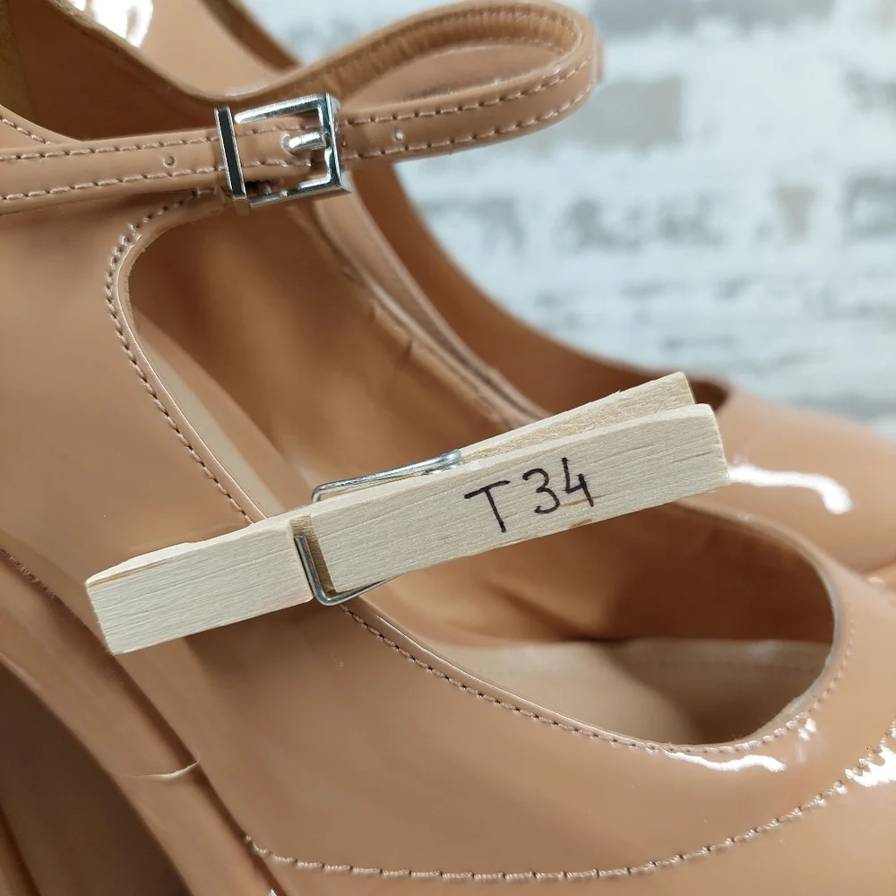 New Schutz Zayne New Pressego Tan Patent Leather Platform Mary Jane Pumps T34